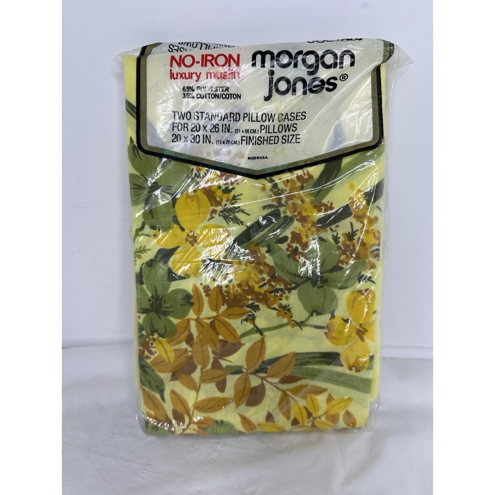 Morgan Jones Pillow Cases Standard Yellow Floral Luxury Muslin Vintage USA 2PK